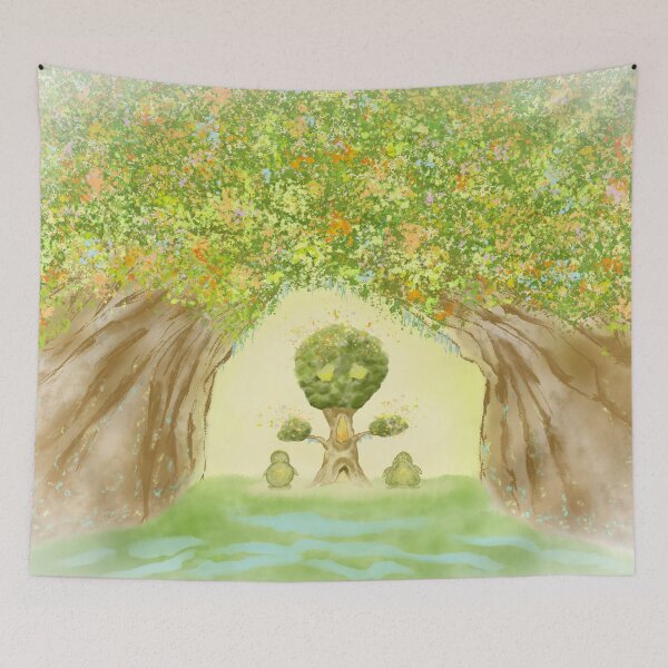 Item preview, A mystical tree village and birds designed and sold by greenPQBstudio.