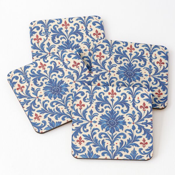 Item preview, Royal Blue & Red Baroque Pattern – Bold Fleur-de-Lis Damask Design designed and sold by Gold Turtle  Lina.