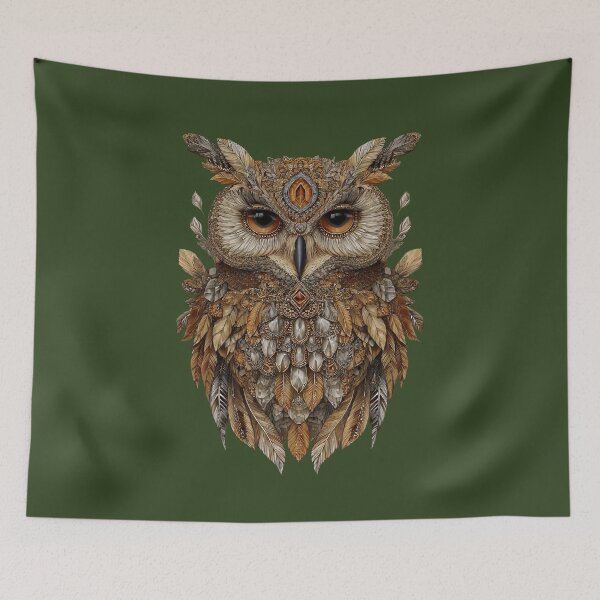 Item preview, Boho Owl – Detailed ornament design in gold and brown tones designed and sold by Meiersbeste.
