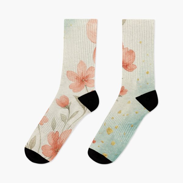 Item preview, Delicate Watercolor Pink Flowers with Gold Dust – Soft Floral Print on Aqua Background designed and sold by Gold Turtle  Lina.