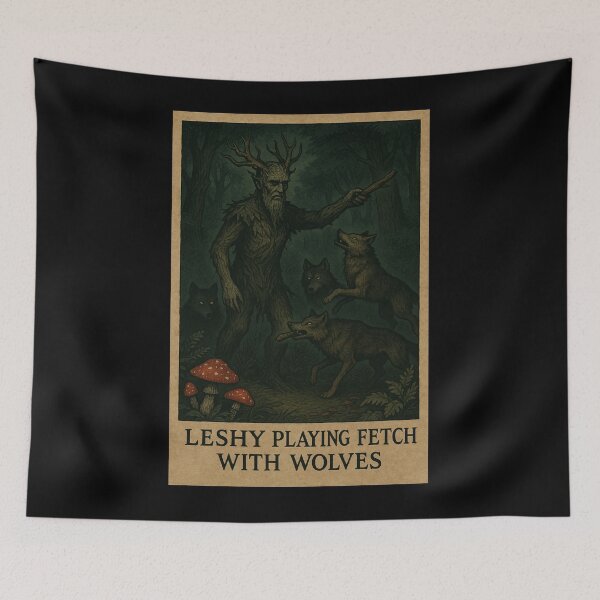 Item preview, Slavic Folklore Forest Spirit- Leshy and Wolves  Dark Cottagecore Pagan Art designed and sold by JacobKAurumhead.