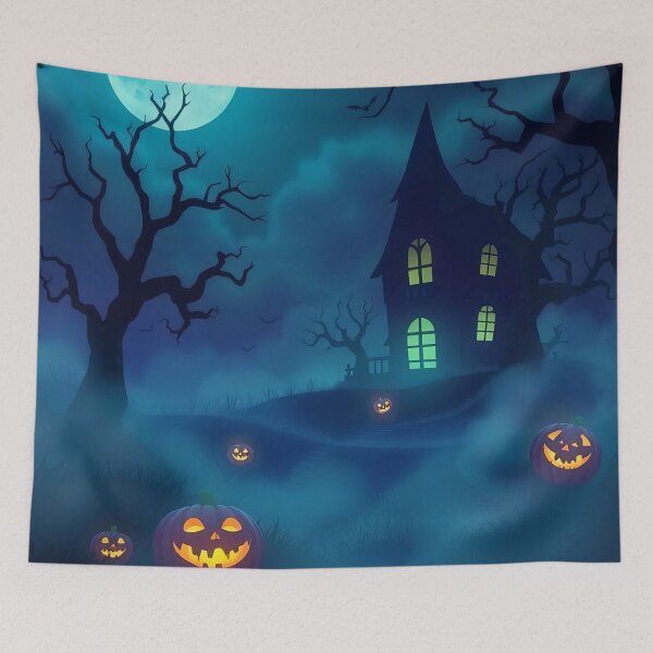 Item preview, House in the Fog Beneath the Blue Moon designed and sold by ArtComixHaven.