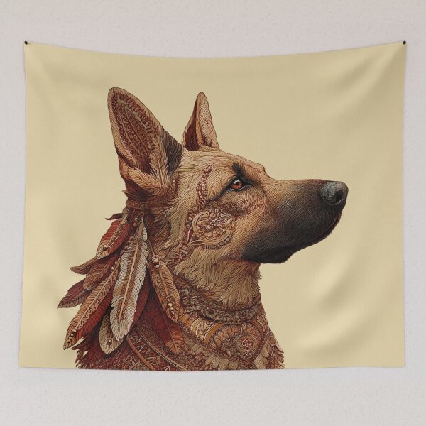 Item preview, Boho German Shepherd with Tribal Feathers – Spiritual Animal Design in Earth Tones designed and sold by Meiersbeste.