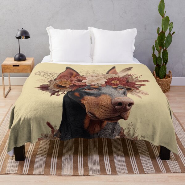 Item preview, Boho Doberman with flower wreath – Elegant dog motif in natural colors designed and sold by Meiersbeste.