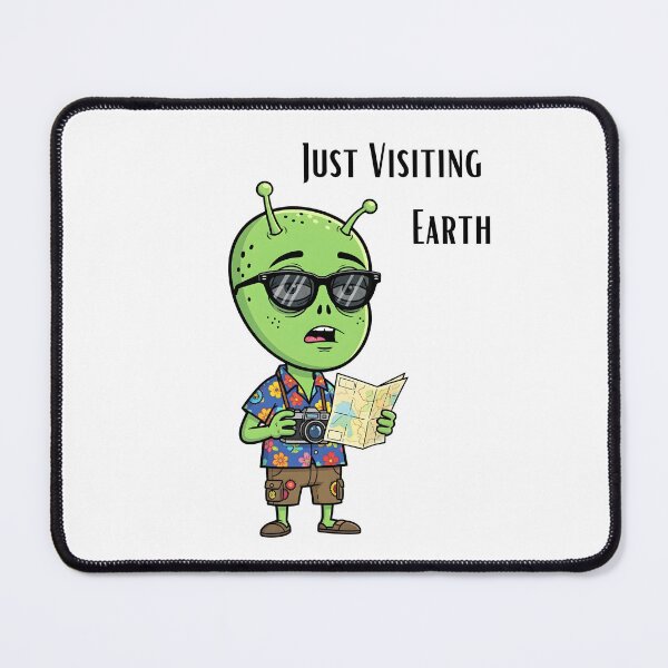 Item preview, Just Visiting Earth – Funny Cartoon Tourist Alien Sticker/T-Shirt designed and sold by EverStitchStudio ★★★★★.