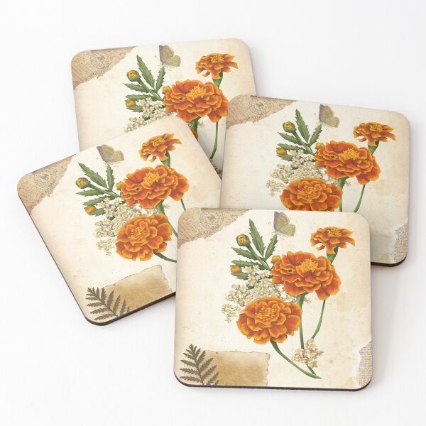 Item preview, Vintage Marigolds Decoupage Style Print designed and sold by Heritage Hive Studio.