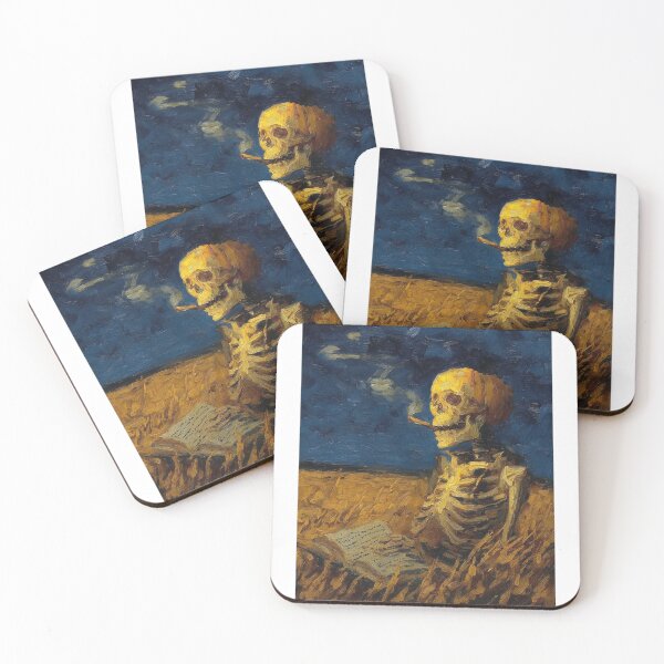 Item preview, Vincent Van Gogh Skull with Burning Cigarette Pumpkin Skeleton Art designed and sold by TinaDu-.