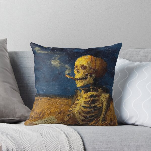 Item preview, Vincent Van Gogh Skull with Burning Cigarette Pumpkin Skeleton Art designed and sold by TinaDu-.