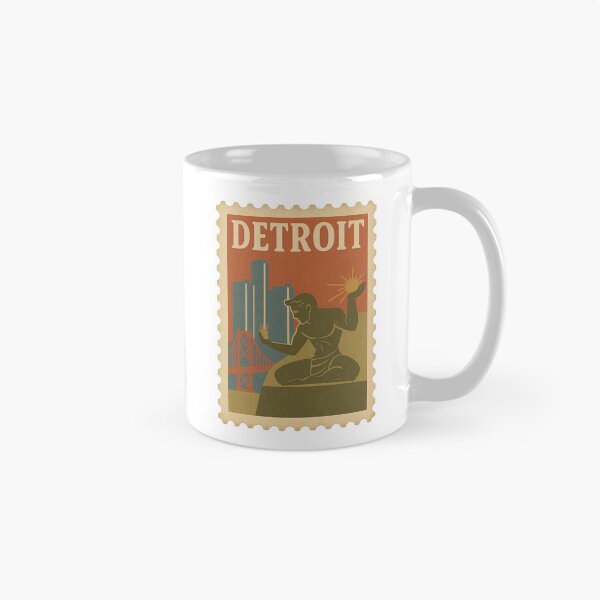 Artikelvorschau, Vintage-Briefmarke von Detroit | Amerikanisches Retro-Reiseplakat | Moderne Kunst der Mitte des Jahrhunderts | Motor City-Illustration | Klassischer USA-Druck entworfen und verkauft von PaintedPixels01.