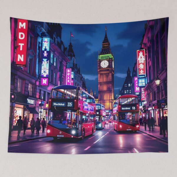 Item preview, Neon London Nights – Big Ben and Red Buses designed and sold by Mama's Storeroom.