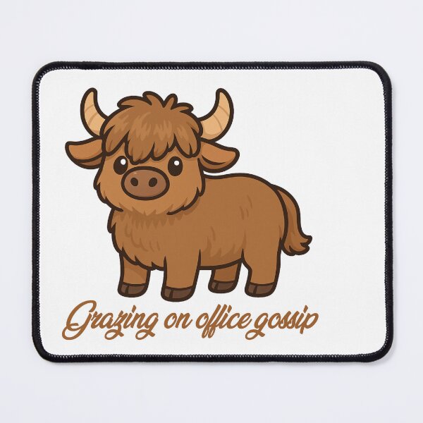 Item preview, Grazing on Office Gossip – Funny Highland Cow Cartoon designed and sold by CanSparkleArt.