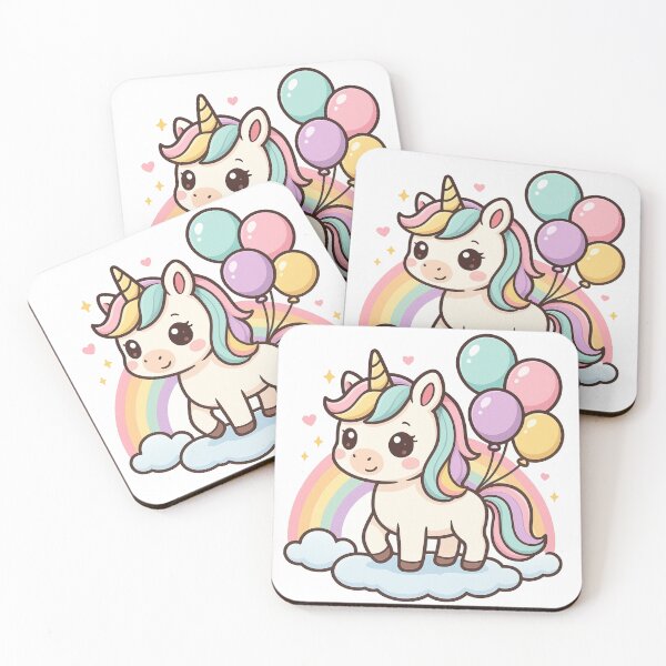 Item preview, Kawaii Unicorn with Rainbow and Balloons – Cute Pastel Sticker designed and sold by medarabon04.