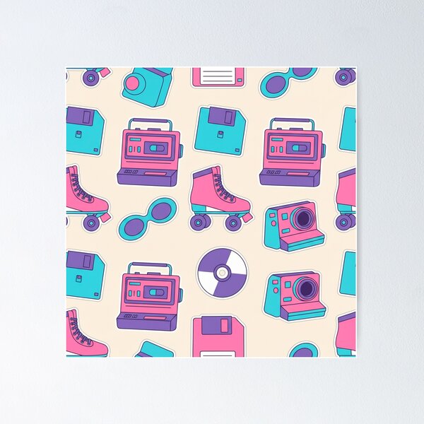 Item preview, 90s Nostalgia Pattern – Retro Tech and Pop Culture Icons designed and sold by skysshobu.