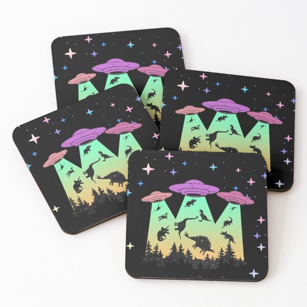 Item preview, UFO Abduction Dinosaur Stained Glass Night Sky Illustration designed and sold by caseluv.