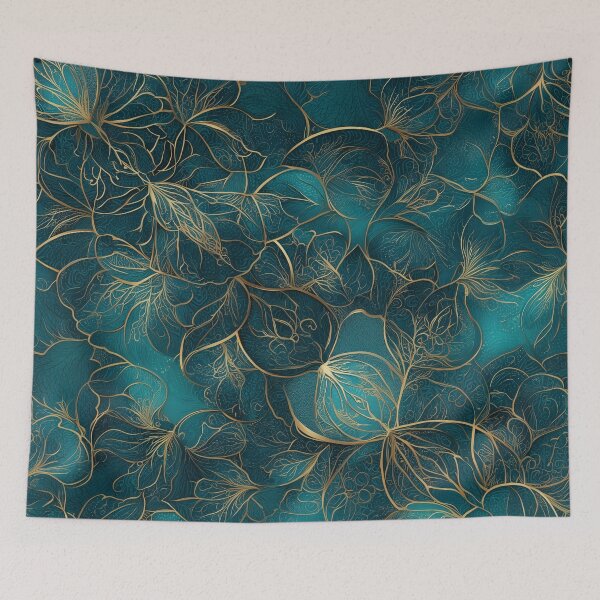 Item preview, Golden Petals in Teal Mist designed and sold by ArgentoArt.