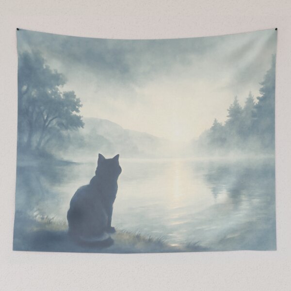 Item preview, Morning Prayer: Zen Cat and the Misty Lake （朝の祈り：禅猫と霧の湖） designed and sold by TakaArtWorks.