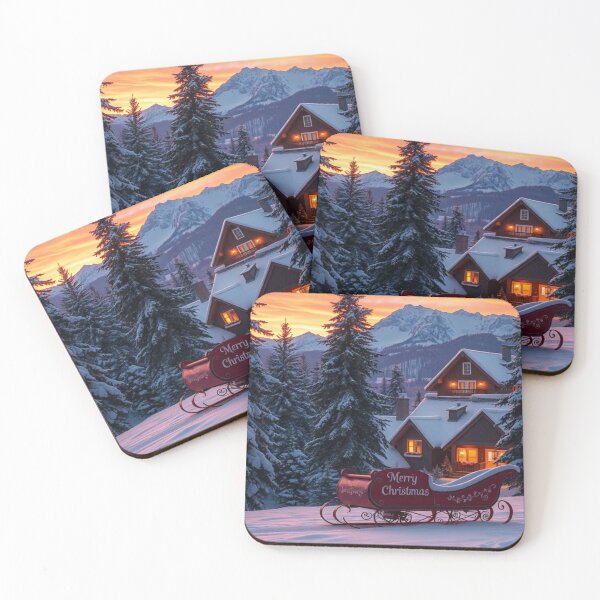 Item preview, Magical Christmas Eve Sunset | Snowy Cabin and Merry Sleigh in Winter Wonderland designed and sold by Vida e Arte.