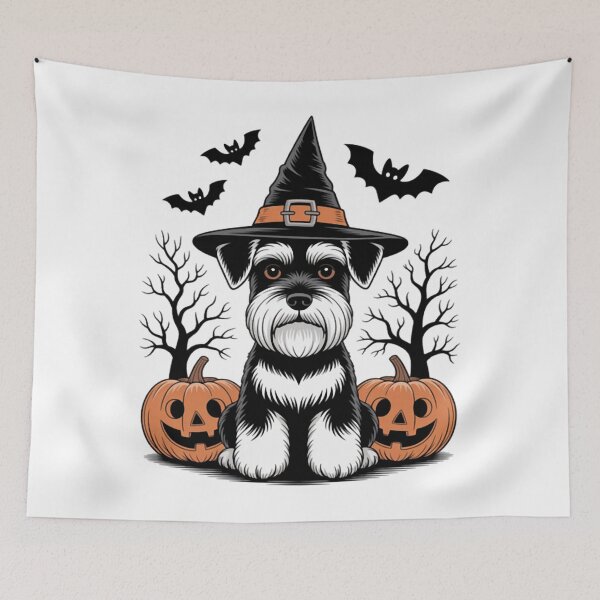 Item preview, Miniature Schnauzer Witch Hat Halloween Spooky Bats Pumpkins  designed and sold by Ikwalima.