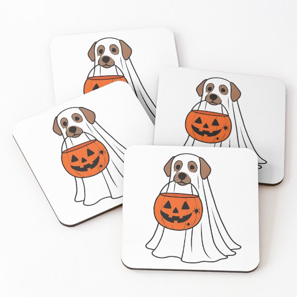 Item preview, Spooky Ghost Dog with Pumpkin Basket Halloween Sticker designed and sold by FestivityFinds.