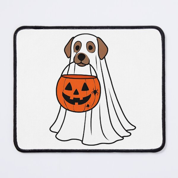 Item preview, Spooky Ghost Dog with Pumpkin Basket Halloween Sticker designed and sold by FestivityFinds.