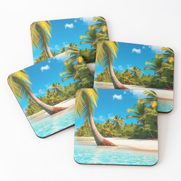 Item preview, Curving Palm Silhouette Over Aqua Blue Lagoon Beach designed and sold by Vida e Arte.