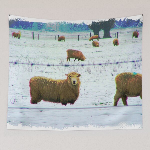 Item preview, Sheep in Snow Covered Paddocks New Zealand designed and sold by Dianne Mead.