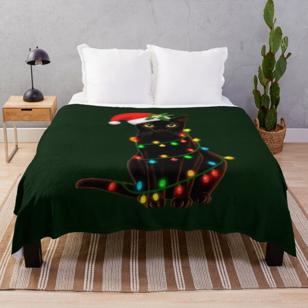 Item preview, Black Cat Christmas Lights Santa Hat Design designed and sold by CleanQuotes.