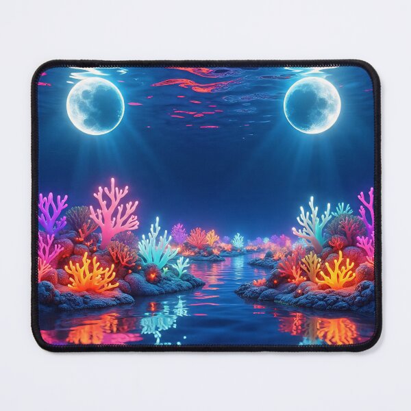Item preview, Bioluminescent Beautiful Coral Reef Under Twin Moons – Fantasy Ocean Glow Art designed and sold by AwesomeDigiShop.