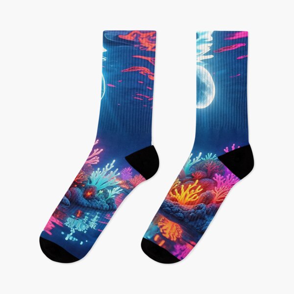 Item preview, Bioluminescent Beautiful Coral Reef Under Twin Moons – Fantasy Ocean Glow Art designed and sold by AwesomeDigiShop.