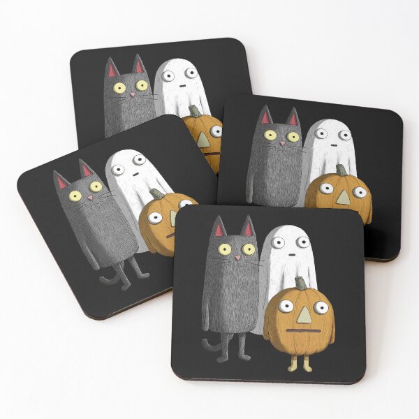Item preview, Can't Unsee That - Startled Halloween Trio Cat Ghost Pumpkin designed and sold by TheSillySartor.
