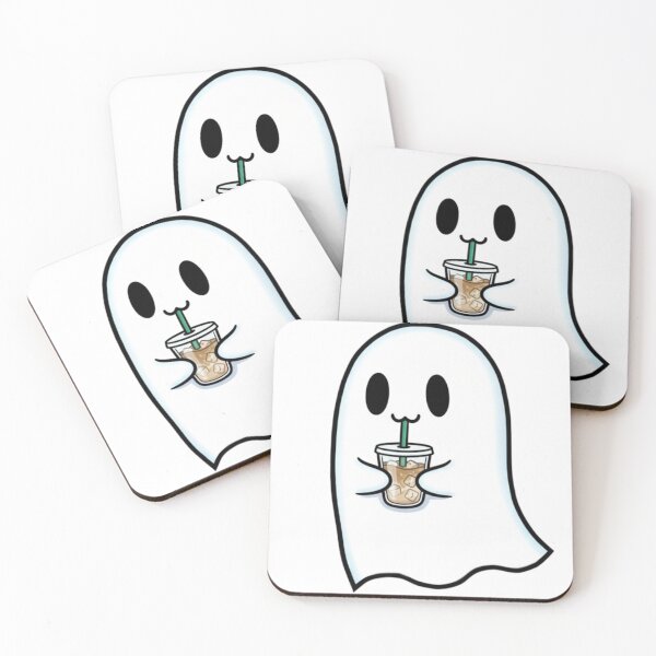 Item preview, Cute Kawaii Halloween Ghost Drinking Iced Coffee  designed and sold by ArtSparkCo.