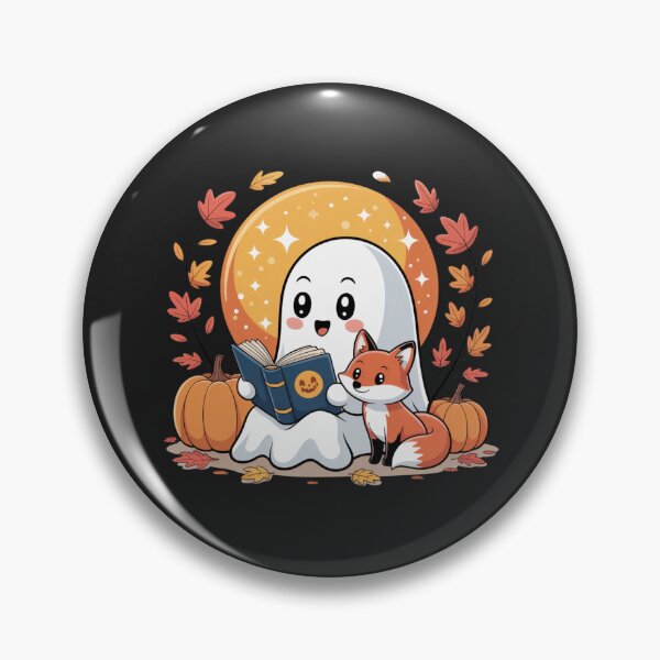 Artikelvorschau, Geisterlesung mit Fuchs | Süßes Halloween Kawaii Geist und Fuchs Design entworfen und verkauft von ColorSplash123.