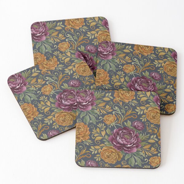 Item preview, Moody Autumn Watercolor Pattern – Deep Plum & Gold Florals designed and sold by skysshobu.