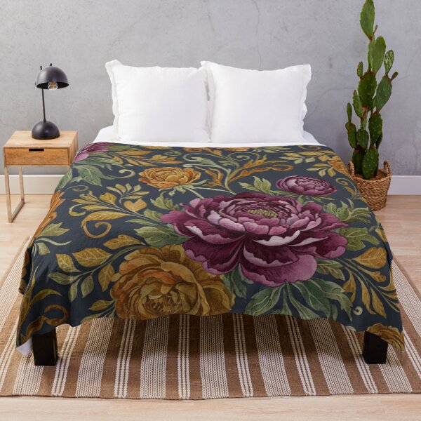 Item preview, Moody Autumn Watercolor Pattern – Deep Plum & Gold Florals designed and sold by skysshobu.