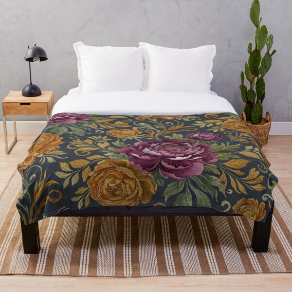 Item preview, Moody Autumn Watercolor Pattern – Deep Plum & Gold Florals designed and sold by skysshobu.