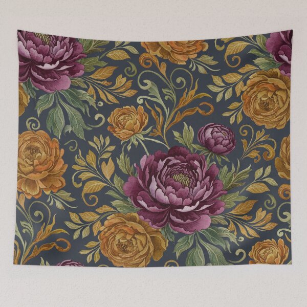 Item preview, Moody Autumn Watercolor Pattern – Deep Plum & Gold Florals designed and sold by skysshobu.