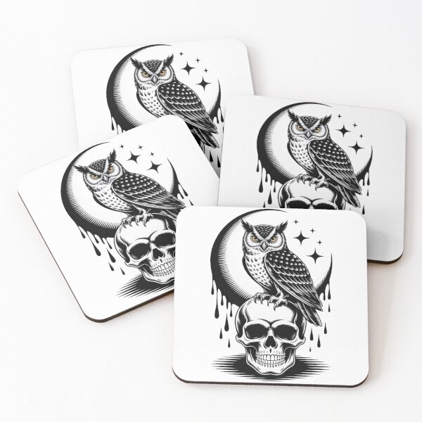 Item preview, Nocturnal Owl with Moon and Skull – Black White Gothic Art designed and sold by WitchyWhisper.