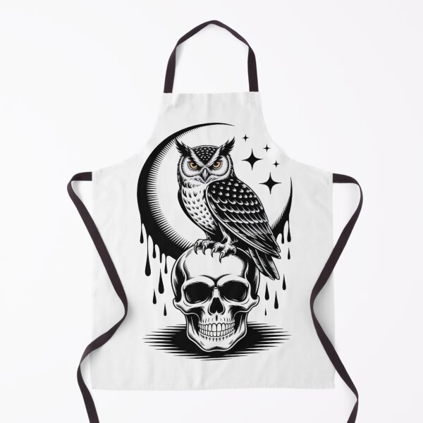 Item preview, Nocturnal Owl with Moon and Skull – Black White Gothic Art designed and sold by WitchyWhisper.