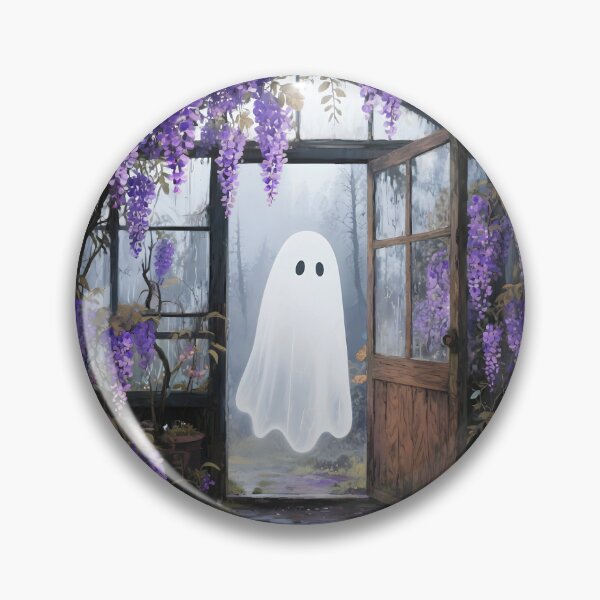 Item preview, Cute Ghost in Purple Wisteria Dreamy Greenhouse Illustration designed and sold by EmeraldeaArt.