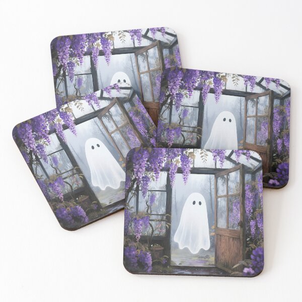 Item preview, Cute Ghost in Purple Wisteria Dreamy Greenhouse Illustration designed and sold by EmeraldeaArt.