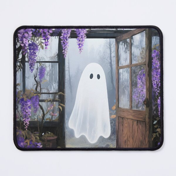 Item preview, Cute Ghost in Purple Wisteria Dreamy Greenhouse Illustration designed and sold by EmeraldeaArt.