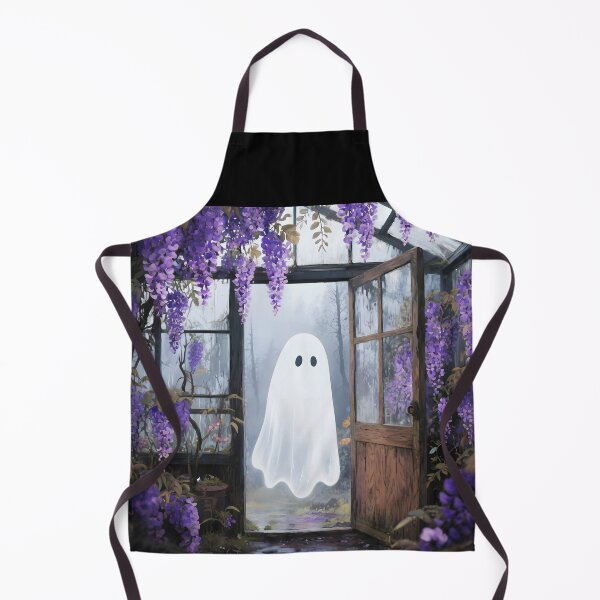 Item preview, Cute Ghost in Purple Wisteria Dreamy Greenhouse Illustration designed and sold by EmeraldeaArt.