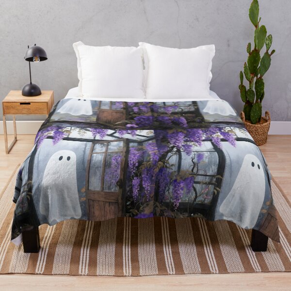 Item preview, Cute Ghost in Purple Wisteria Dreamy Greenhouse Illustration designed and sold by EmeraldeaArt.