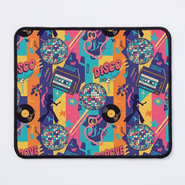 Item preview, Retro 70s and 80s Disco Party Pattern - Mirror Ball and Neon Printed Textile - Vintage Groove Music designed and sold by DibuHumor.