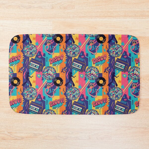 Item preview, Retro 70s and 80s Disco Party Pattern - Mirror Ball and Neon Printed Textile - Vintage Groove Music designed and sold by DibuHumor.