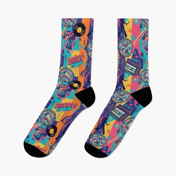 Item preview, Retro 70s and 80s Disco Party Pattern - Mirror Ball and Neon Printed Textile - Vintage Groove Music designed and sold by DibuHumor.