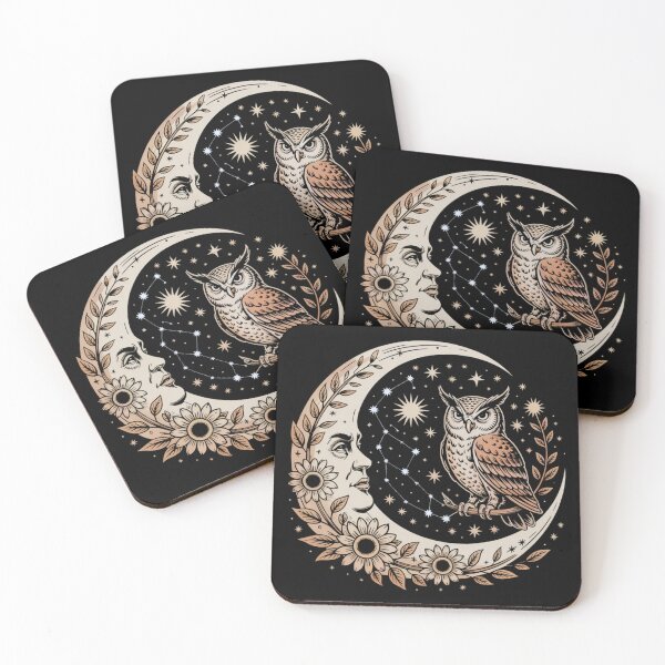 Artikelvorschau, Moon and Owl with Stars – Cosmic Spiritual Illustration entworfen und verkauft von WitchyWhisper.