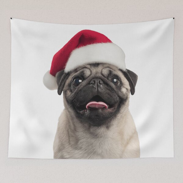Item preview, Pug dog with Christmas Hat – Festive Pug Xmas Design designed and sold by LazyOwlStore.