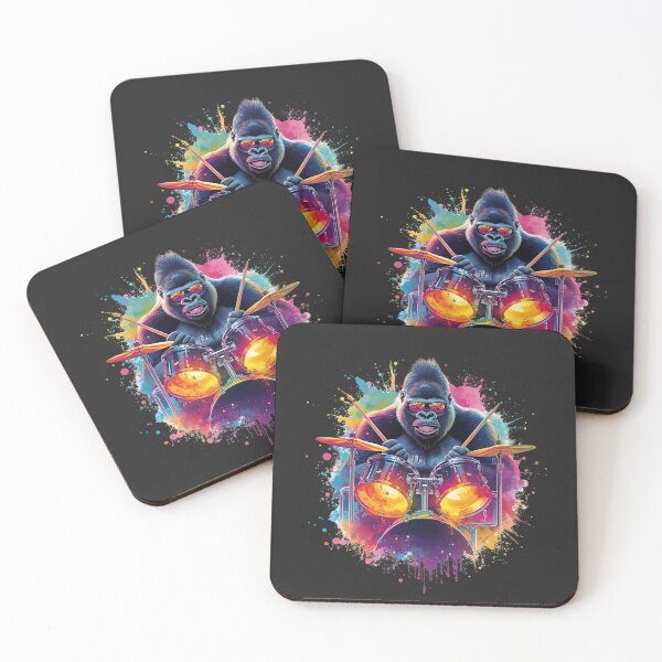Item preview, Cool Gorilla Drummer | Colorful Neon Music Splash Art Design designed and sold by ColorSplash123.
