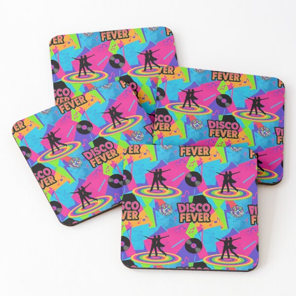 Item preview, Disco Fever Neon Pattern 70s and 80s - Printed Textile Dancers and Vinyl - Retro Groovy Party Night designed and sold by DibuHumor.